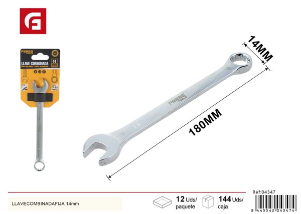 Llave combinada fija 14mm de acero cromado para ferretería