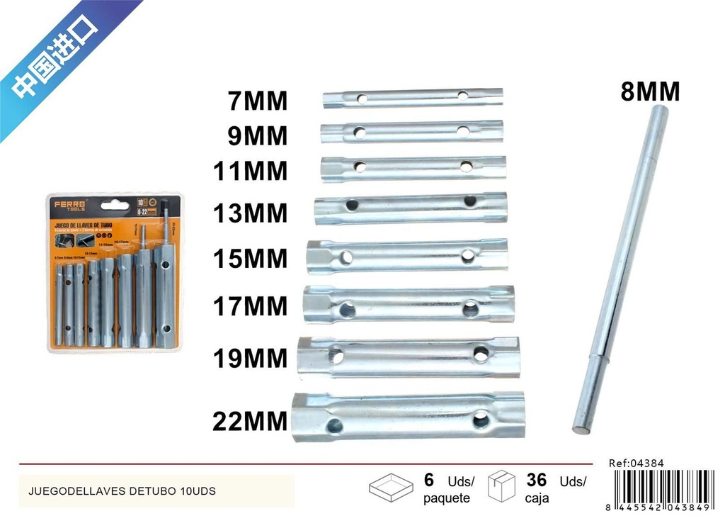 Juego de llaves de tubo 10uds para herramientas y reparación