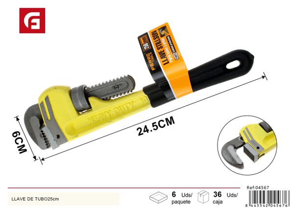 Llave de tubo 25cm para fontanería y bricolaje