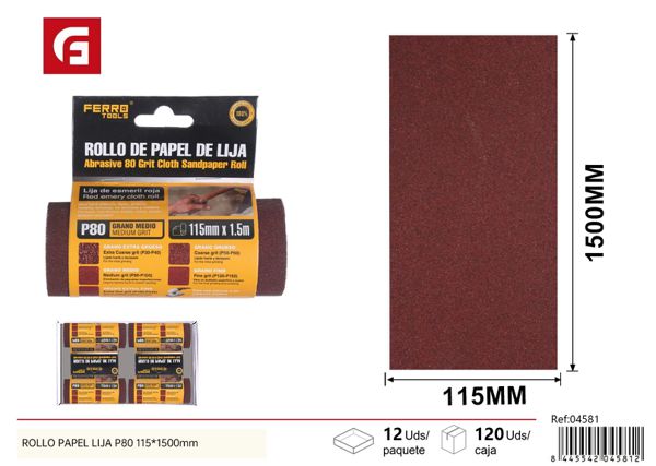 Rollo de papel lija P80 115x1500mm