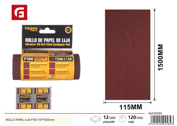 Rollo de papel lija P150 115x1500mm para carpintería