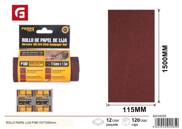 Rollo de papel lija P180 115x1500mm para lijado