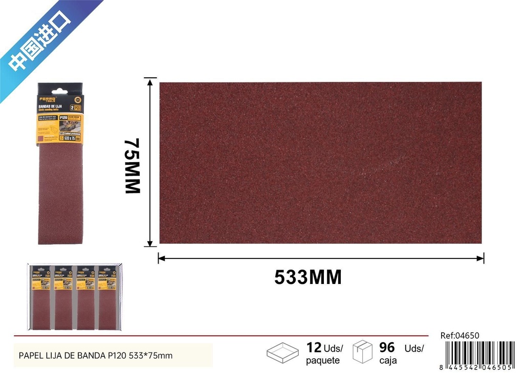 Papel de lija de banda 120# para madera/metal 533*75mm - Herramientas de ferretería