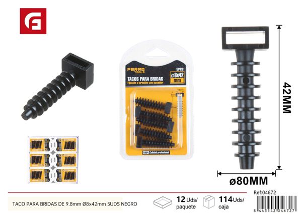 Taco negro de nylon para bridas de 9.8mm Ø6*42mm 5pcs