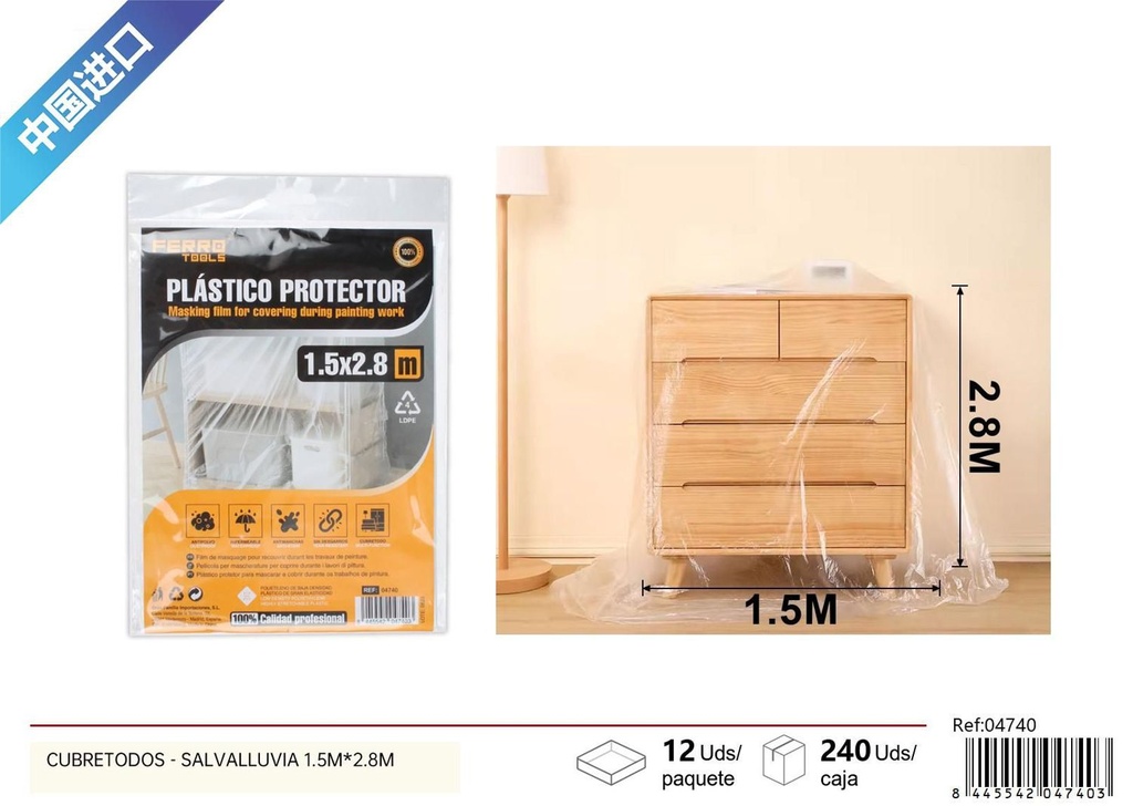 Cubretodo salvalluvia transparente LDPE 25µm 1.5m x 2.8m