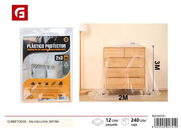 Cubretodo de plástico transparente LDPE 25µm 2x3m para protección en pintura