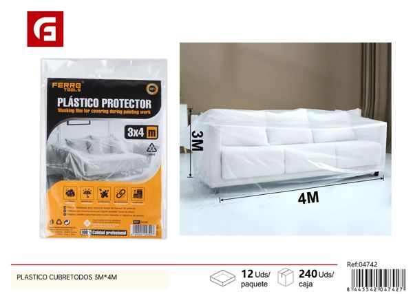 Plástico cubretodo 6µm 3x4m para protección de superficies durante la pintura