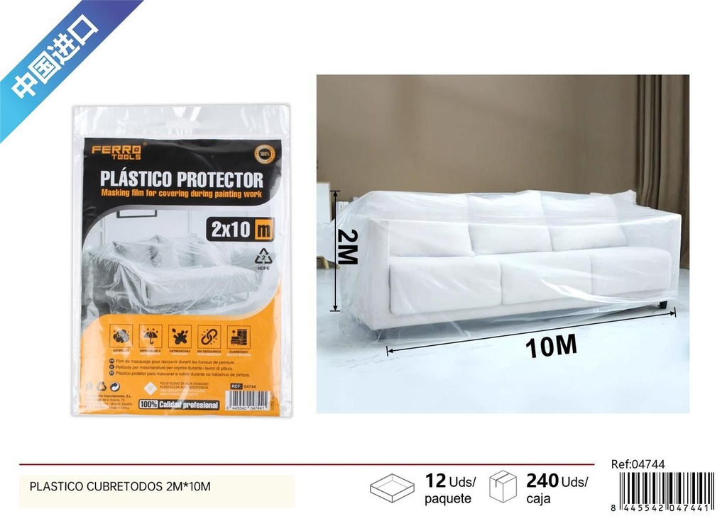 Plástico cubretodos HDPE 6µm 2x10m para protección en pintura