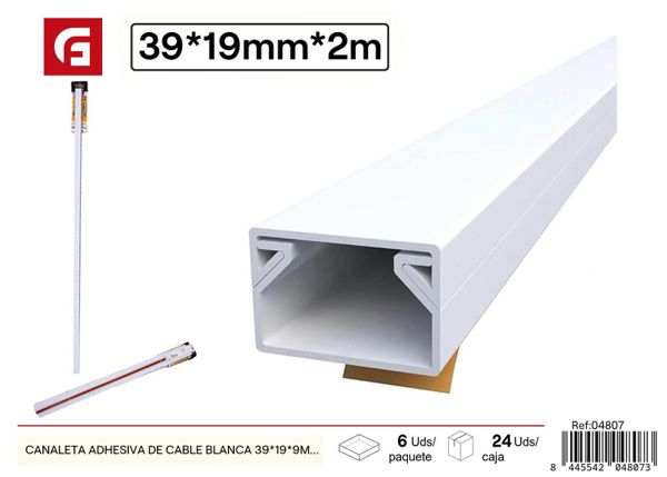 Canaleta adhesiva de cable blanca 39x19x9mm 2m