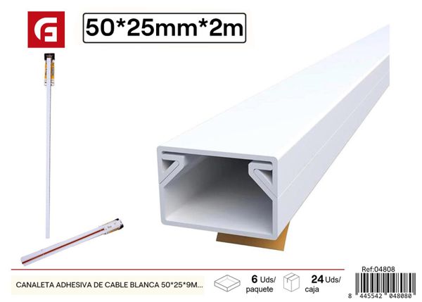 Canaleta adhesiva para cables blanca 50x25x9mm 2m