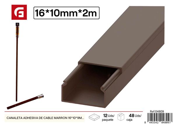 Canaleta adhesiva de cable marrón 16x10x9mm 2m para organización de cables