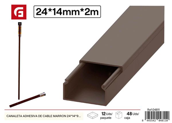 Canaleta adhesiva de cable marrón 24x14x9mm 2m