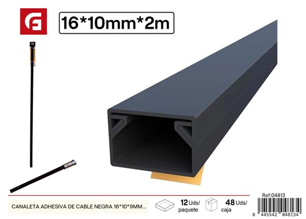 Canaleta adhesiva para cables negra 16x10x9mm 2m