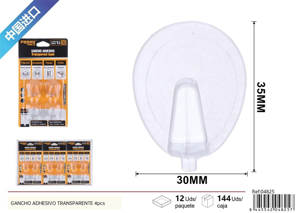 Gancho adhesivo transparente 4 pcs - Accesorios de ferretería