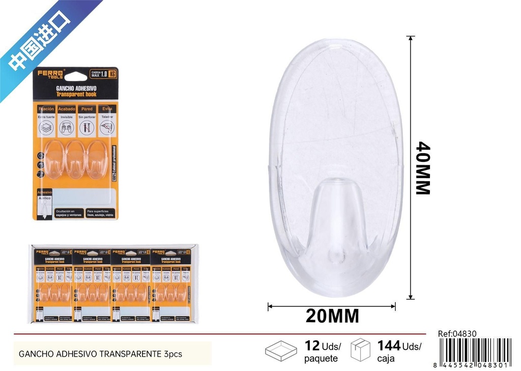 Gancho adhesivo transparente 3 pcs - Artículos para el hogar