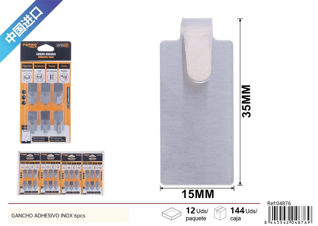 Gancho adhesivo de acero inoxidable 6pcs sujeción