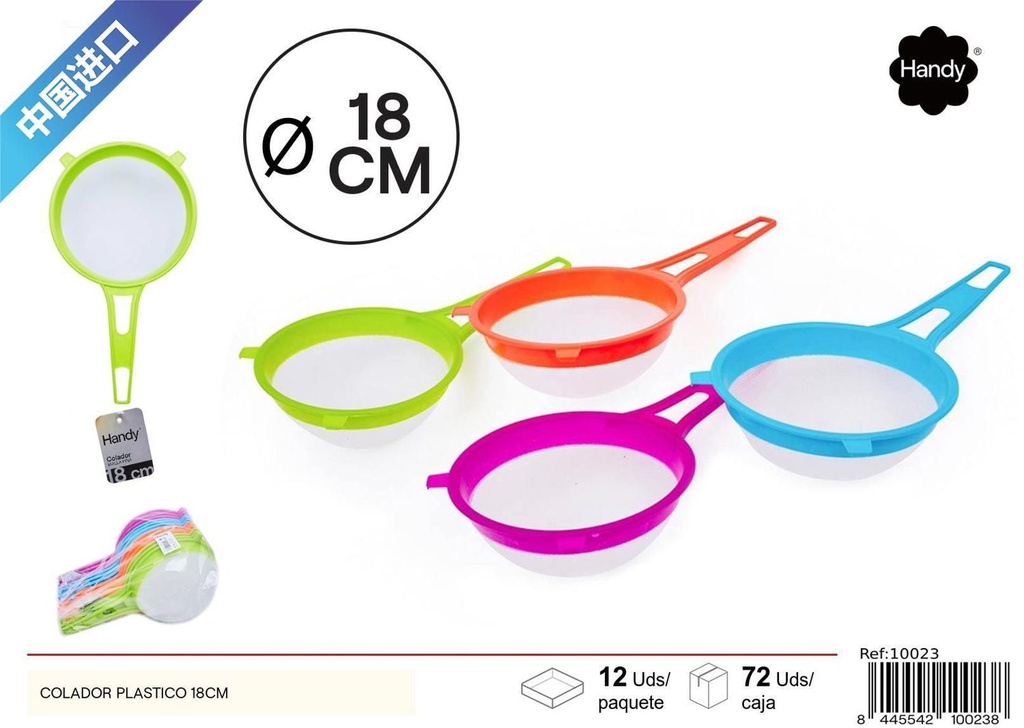 Colador de cocina 18cm de plástico para alimentos y recetas