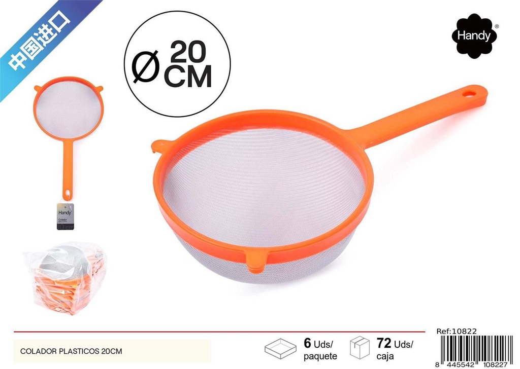 Colador de plástico naranja 20cm para cocina