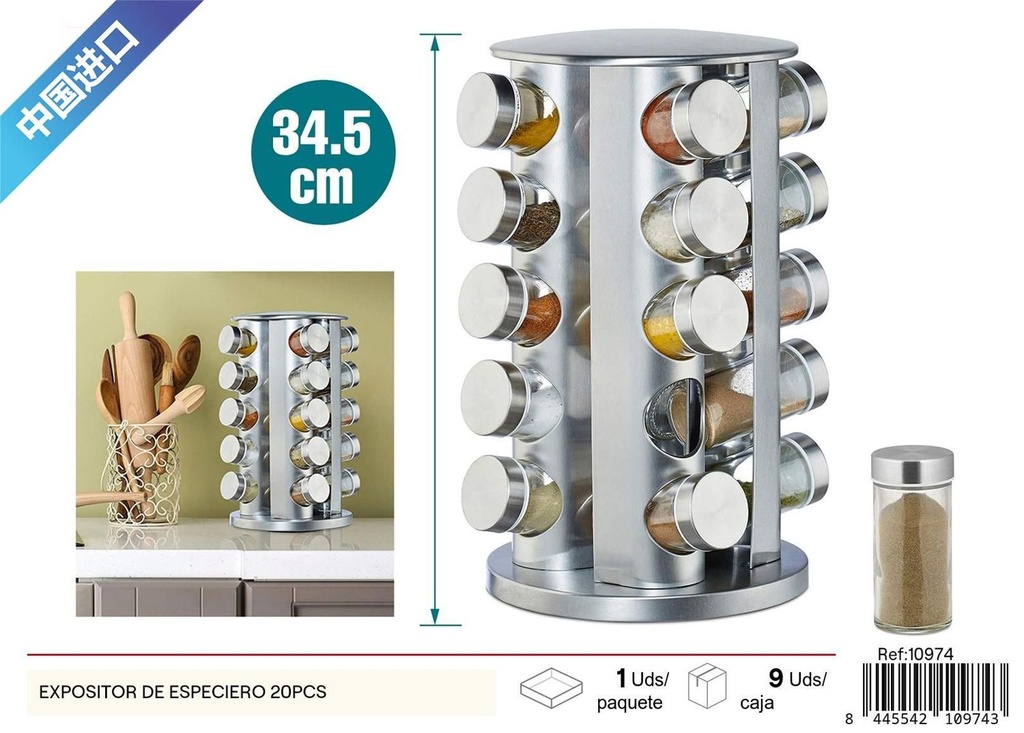 Expositor de especieros de vidrio 20pcs para organización de cocina