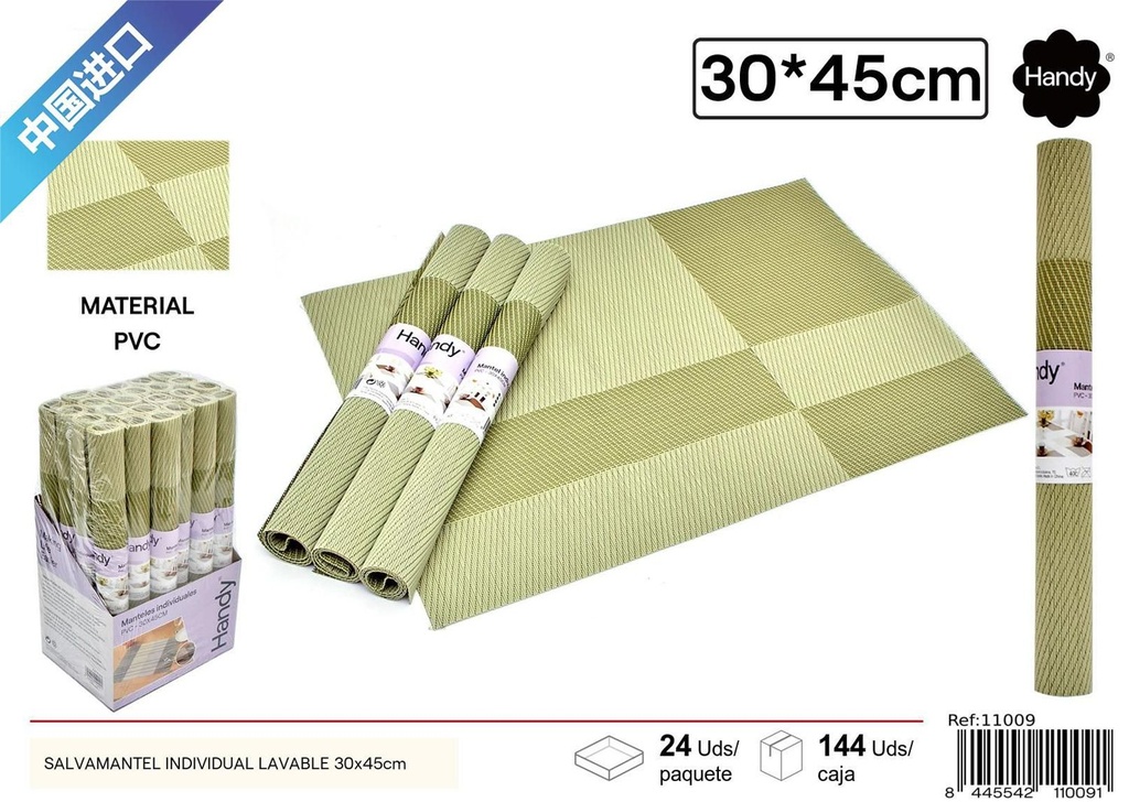  Salvamanteles individual lavable 30x45 cm verde a cuadros - Textiles para el hogar