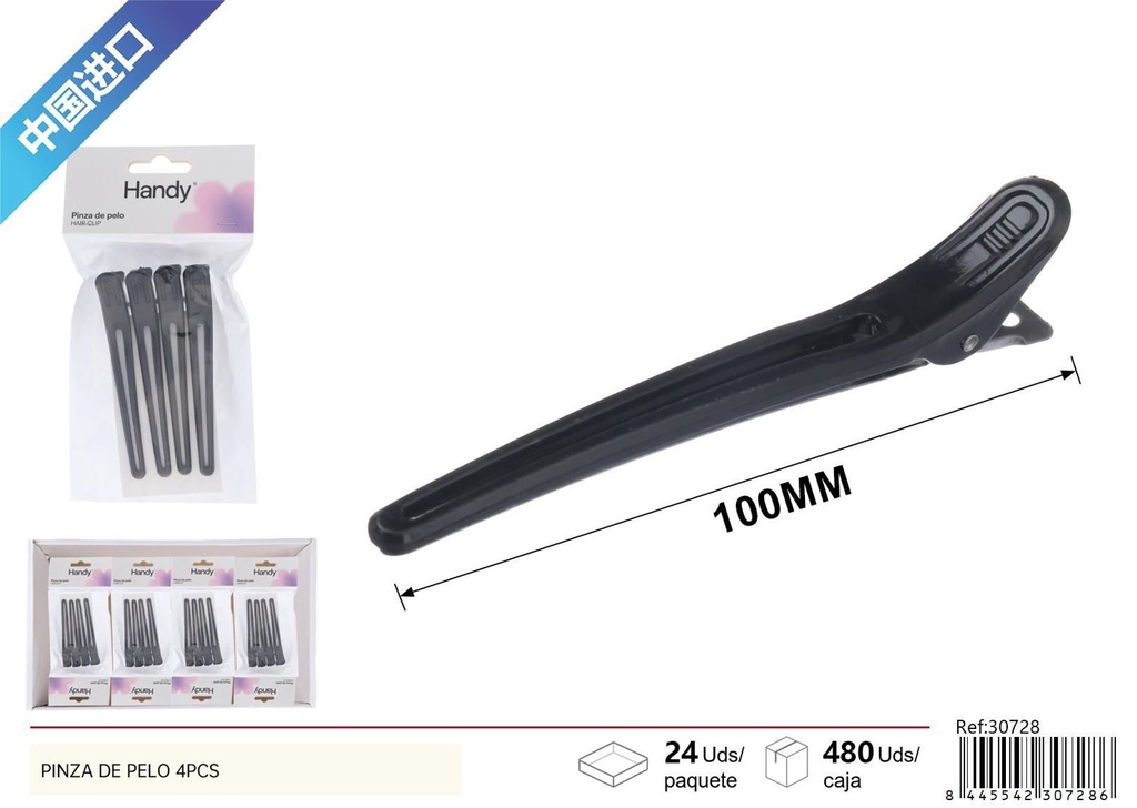 Pinza de pelo negra pequeña 4 piezas - Accesorios de belleza