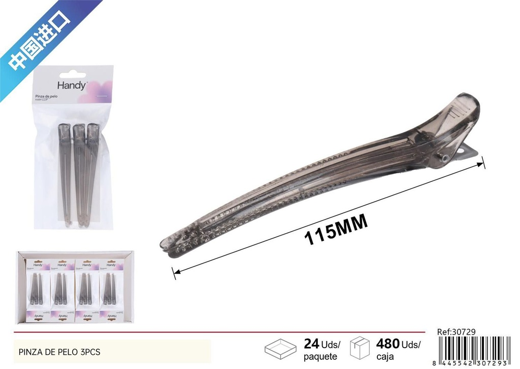  Pinza de pelo grande negra 3 pcs - Accesorios para el cabello