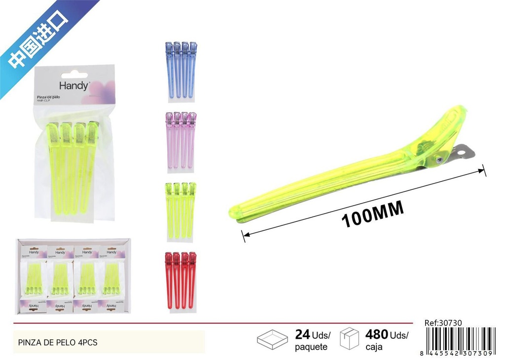 Pinza de pelo de cristal transparente 4 pcs - Accesorios de belleza