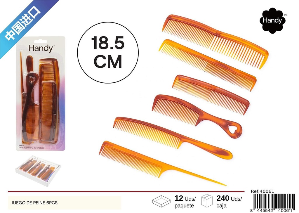 Juego de peine 6pcs colores para el cabello