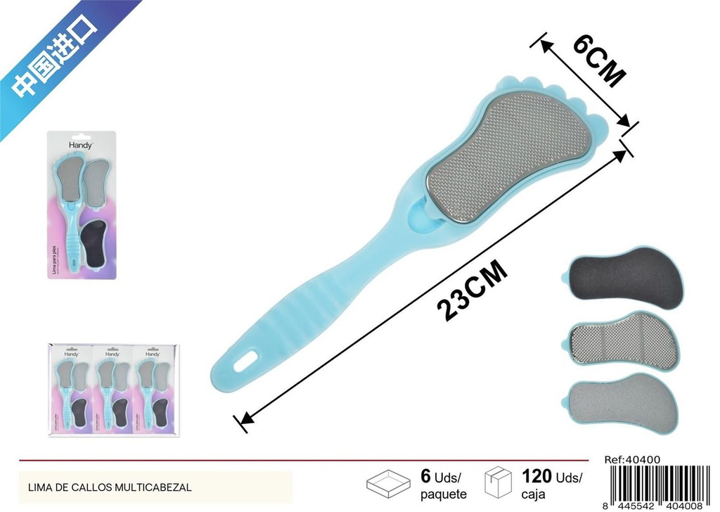 Lima de callos multicebezal 3pcs para pedicura y cuidado de los pies