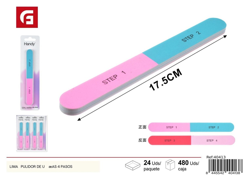 Lima y pulidor de uñas 4 pasos para manicura y pedicura