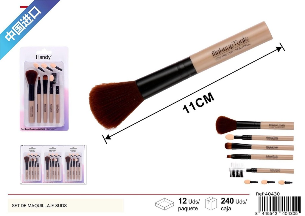 Set de maquillaje 8uds pinceles y sombras