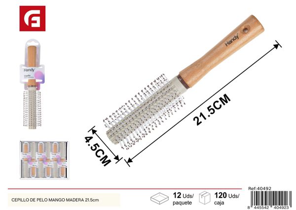 Cepillo de pelo con mango de madera 21.5cm para peinado