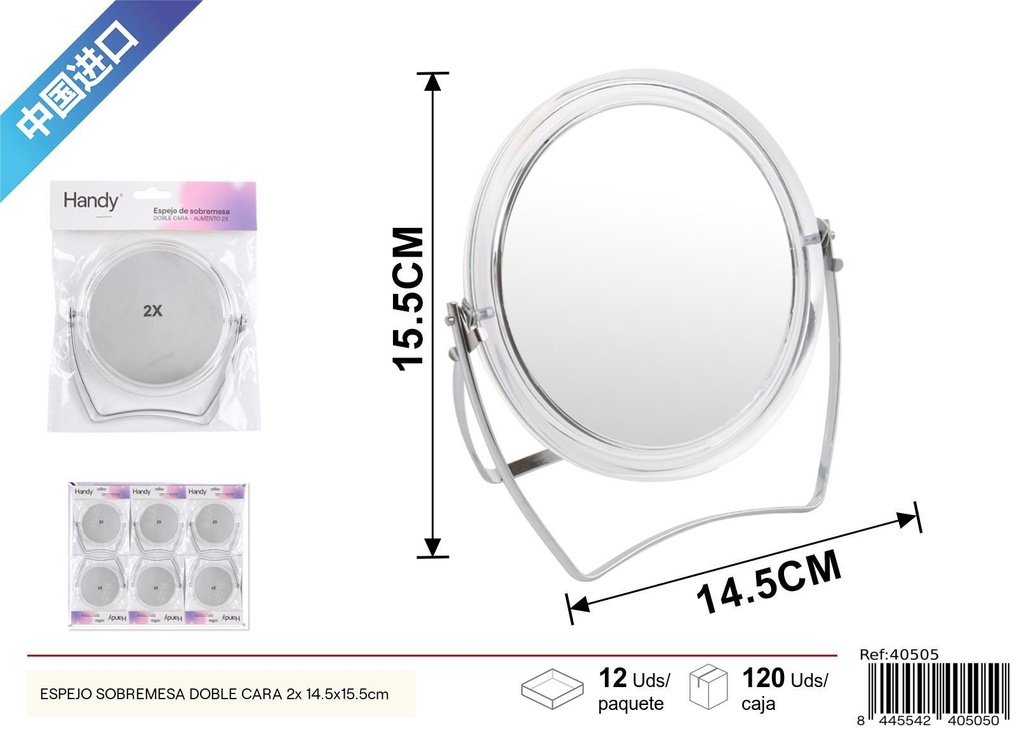 Espejo sobremesa doble cara 2x 14.5x15.5 cm - Accesorios de belleza