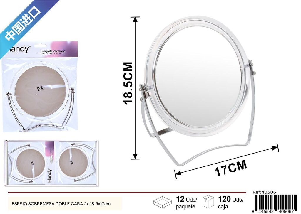 Espejo sobremesa doble cara 2x 18.5x17cm - Accesorios de belleza