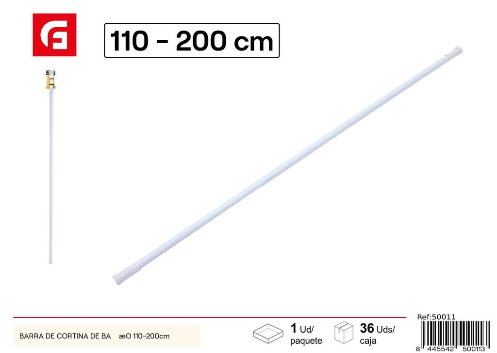 Barra de cortina de baño ajustable 110-200cm en aluminio