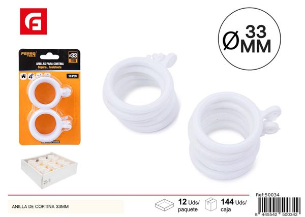 Anillas de cortina de baño blancas 33mm 10pcs