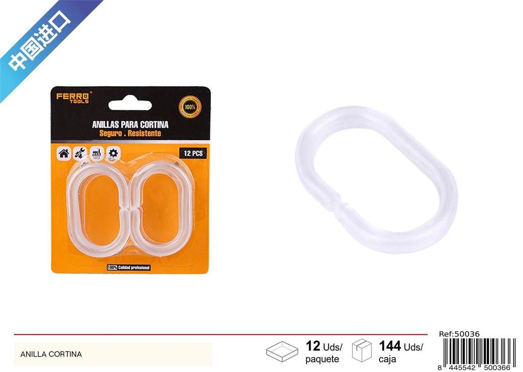 Anillas de cortina transparentes 12 pcs - Artículos de baño
