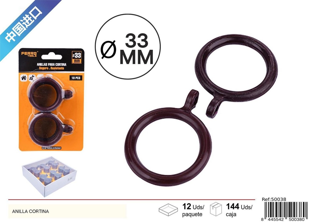 Anillas para cortina de baño (set de 8) 45 mm marrón oscuro/negro - Accesorios de baño