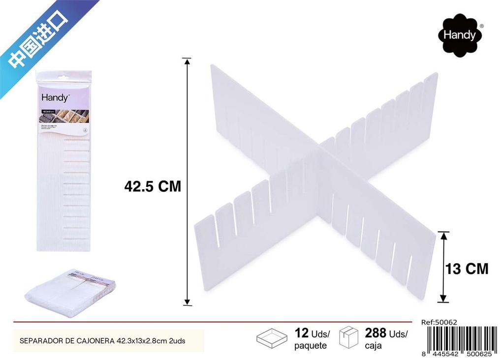 Separador de cajonera 42.3x13x2.8cm 2uds para organización