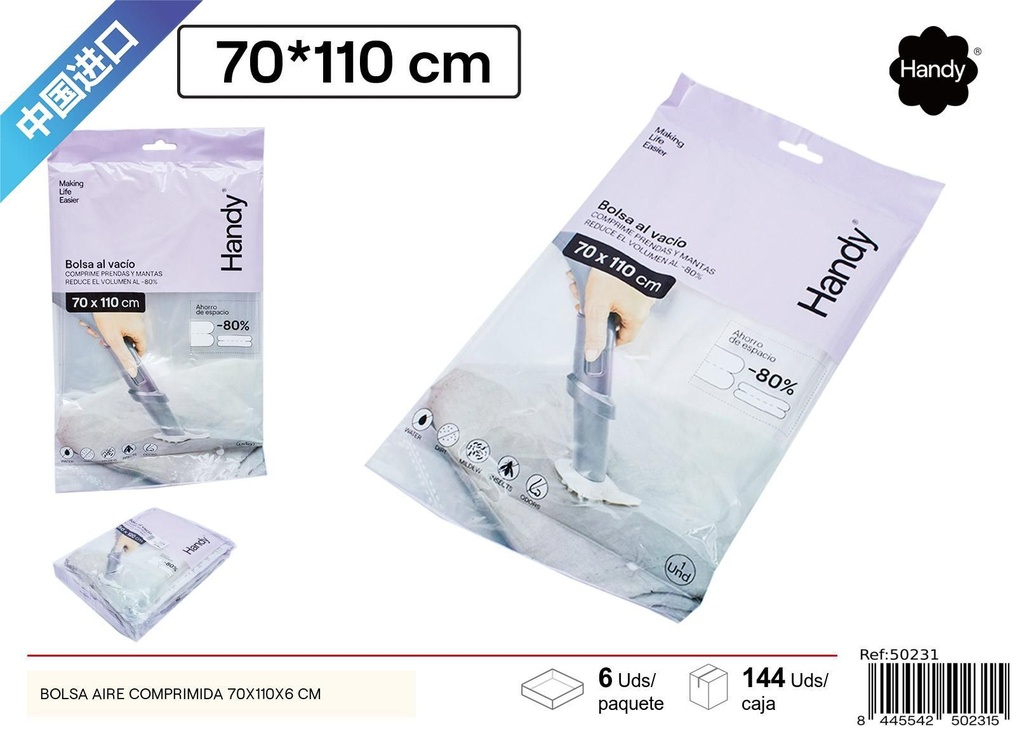 Bolsa de aire comprimido transparente 70x110cm para almacenamiento hermético