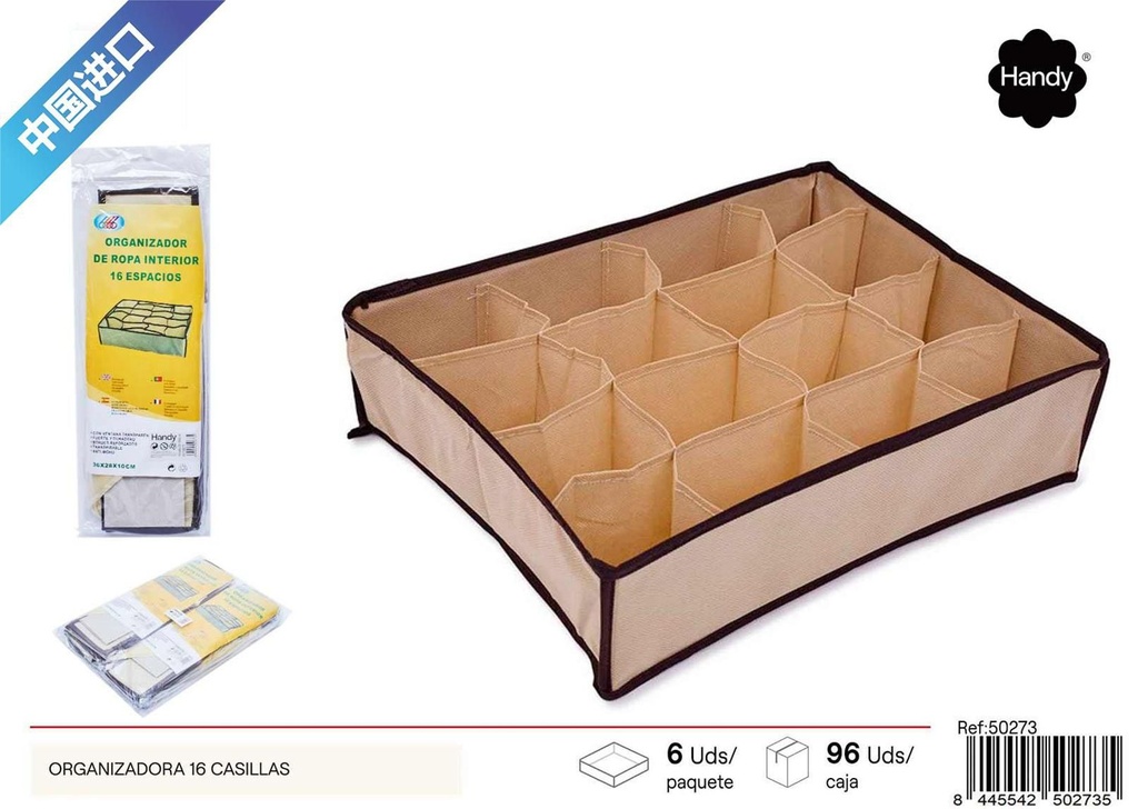 Organizador de 16 casillas beige para almacenamiento