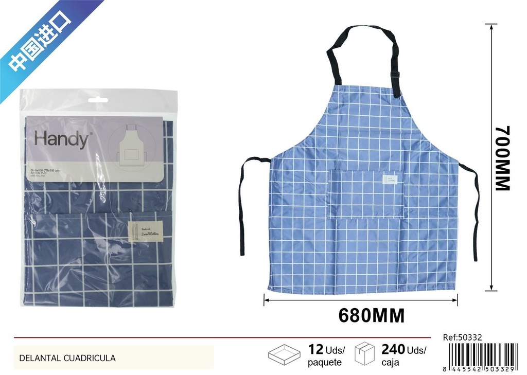 Delantal a cuadros de PVC impermeable 70 x 68 cm - Delantal de cocina