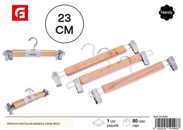 Percha para pantalones de madera 23cm 3pcs para organización de ropa