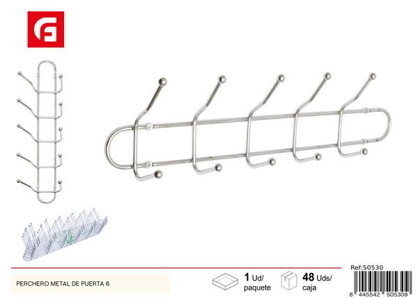 Percha de puerta 6 ganchos metálicos multiuso