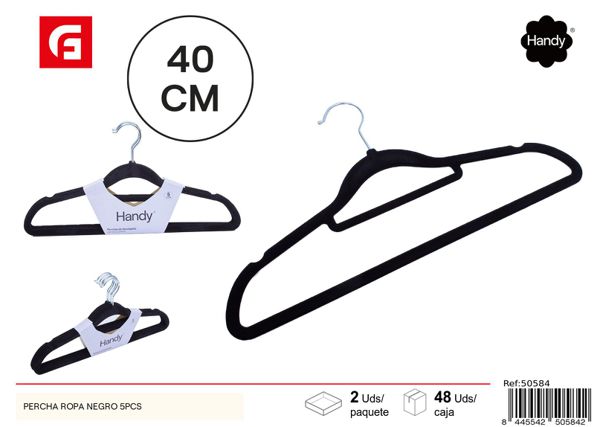 Percha negra de terciopelo 5pcs para ropa