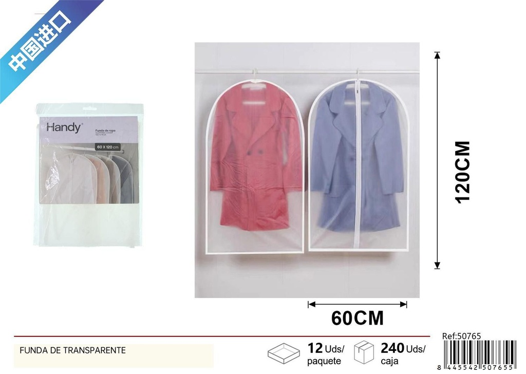 Funda de traje transparente 60x120cm - Organización del hogar
