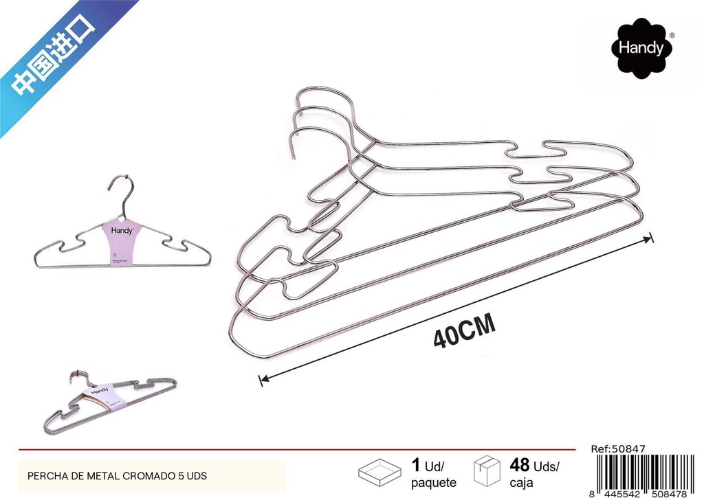 Percha de metal cromado con ranuras 5 uds para ropa