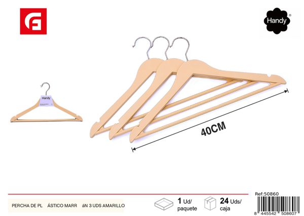 Percha de plástico marrón 3 uds amarillo para ropa