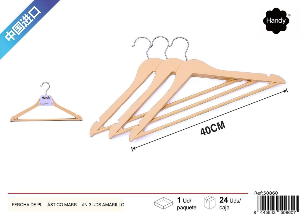 Percha de plástico marrón 3 uds amarillo para ropa