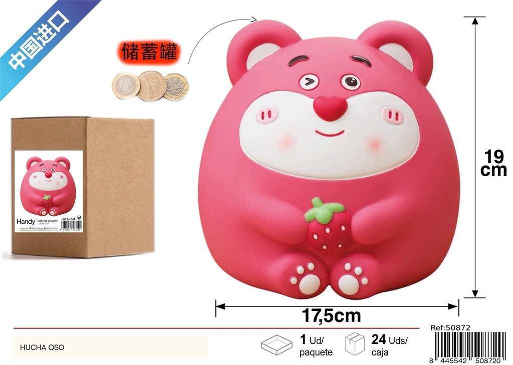 Hucha oso grande rosa para ahorro y decoración